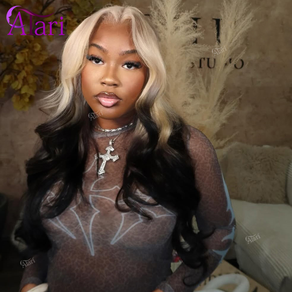 613 Blonde Body Wave Lace Front Wig - Ombre Blonde Zwart Body Wave Menselijk