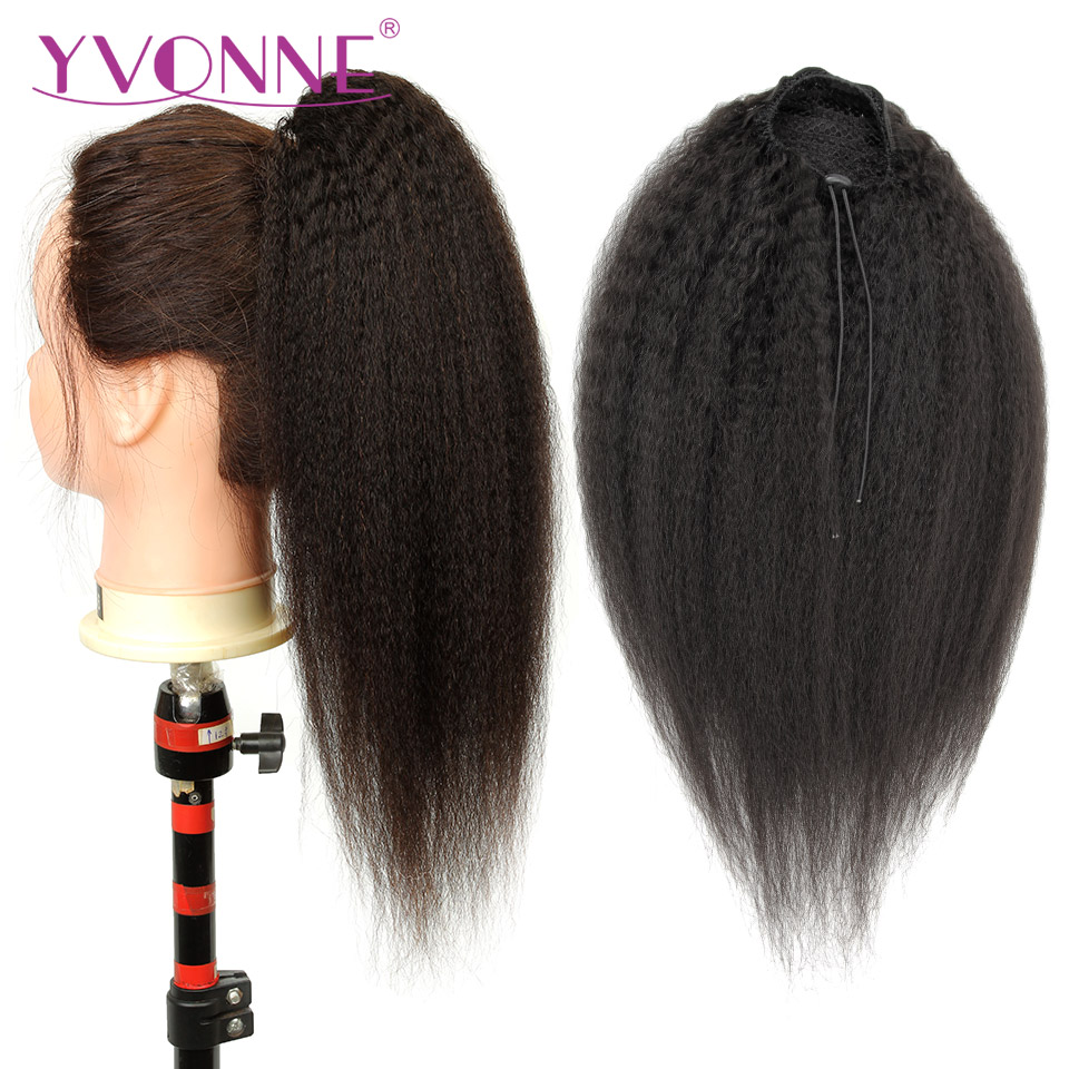 Seamless Clip In Hair Extensions Human Hair - [Yvonne] Kinky Straight Koord Paardenstaart Menselijk