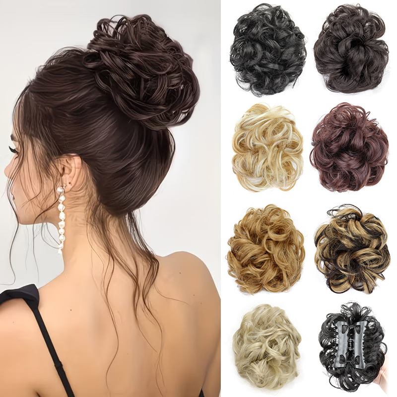 Claw Clip Messy Bun Hair Piece - Synthetisch rommelig knotje, kort krullend klauwclip,