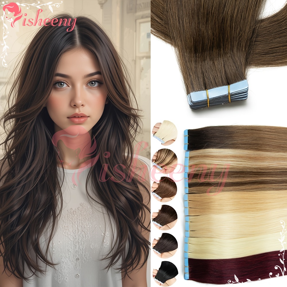 Invisible Tape In Extensions Real Hair - Isheeny Haarverlengingen met rechte tape-in techniek,