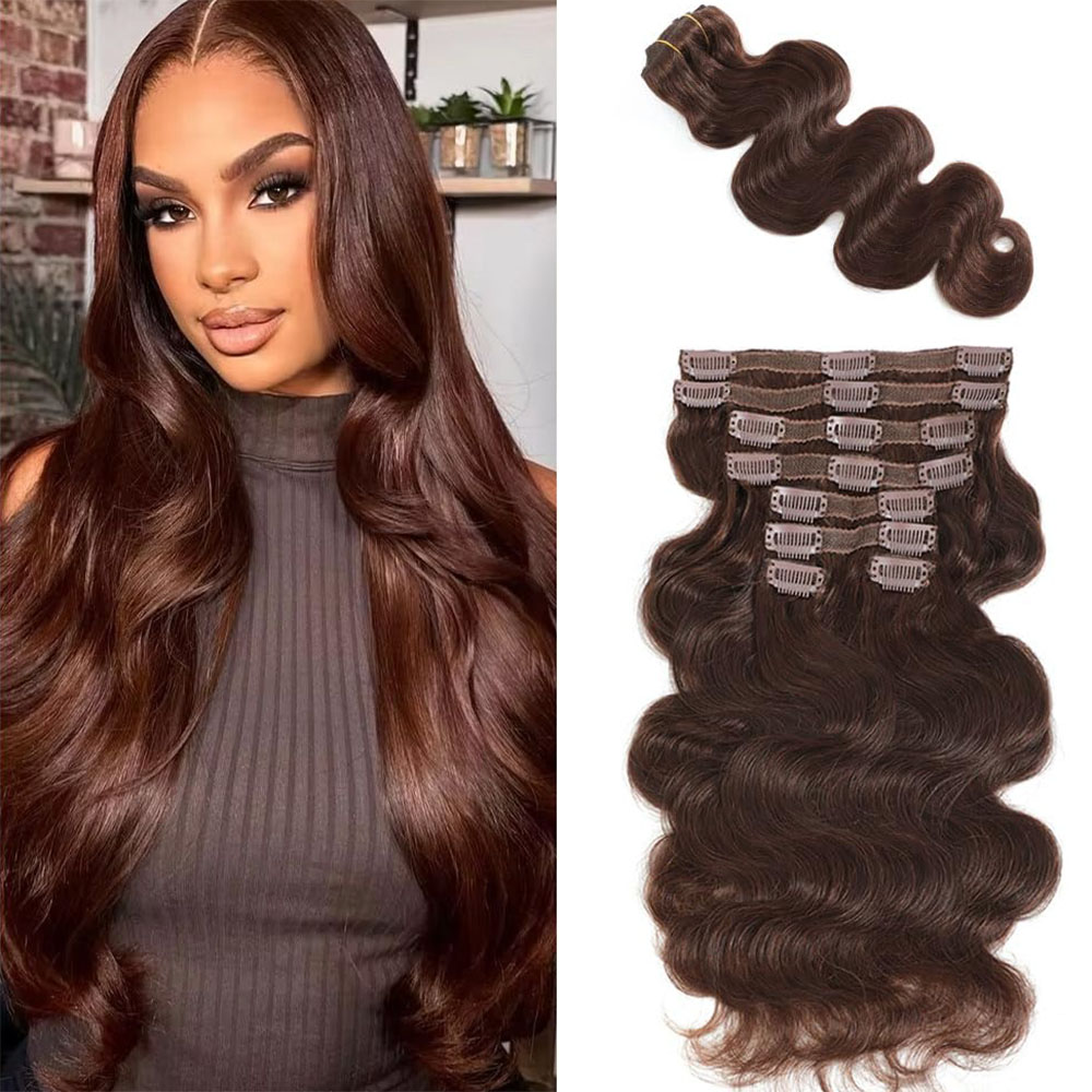 Seamless Clip In Hair Extensions Human Hair - # 4 Chocoladebruin Body Wave Clip