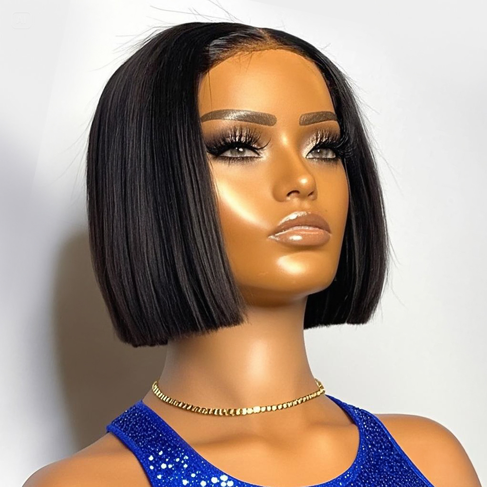 Glueless Wear And Go Human Hair Wig - 250% Density Recht Kort Bobpruik 13x4