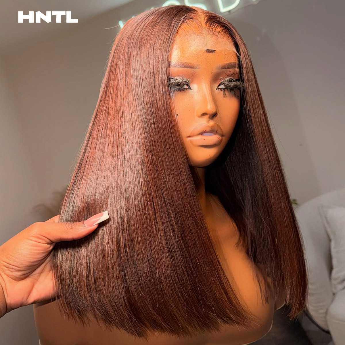 Pre Parted 13X4 Lace Front Bob Wig - Bruine Bobpruik van echt haar, glueless,