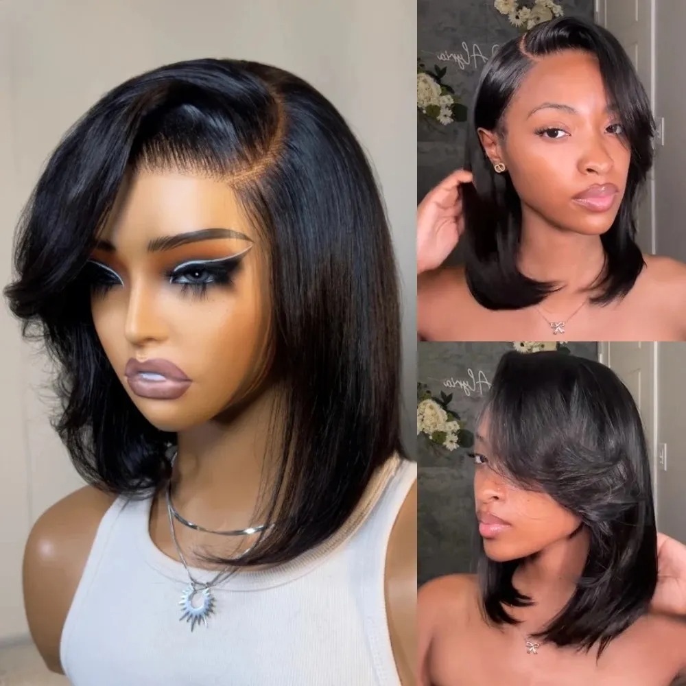 Pre Parted 13X4 Lace Front Bob Wig - Zwarte korte bob rechte kant-en-klare pruik