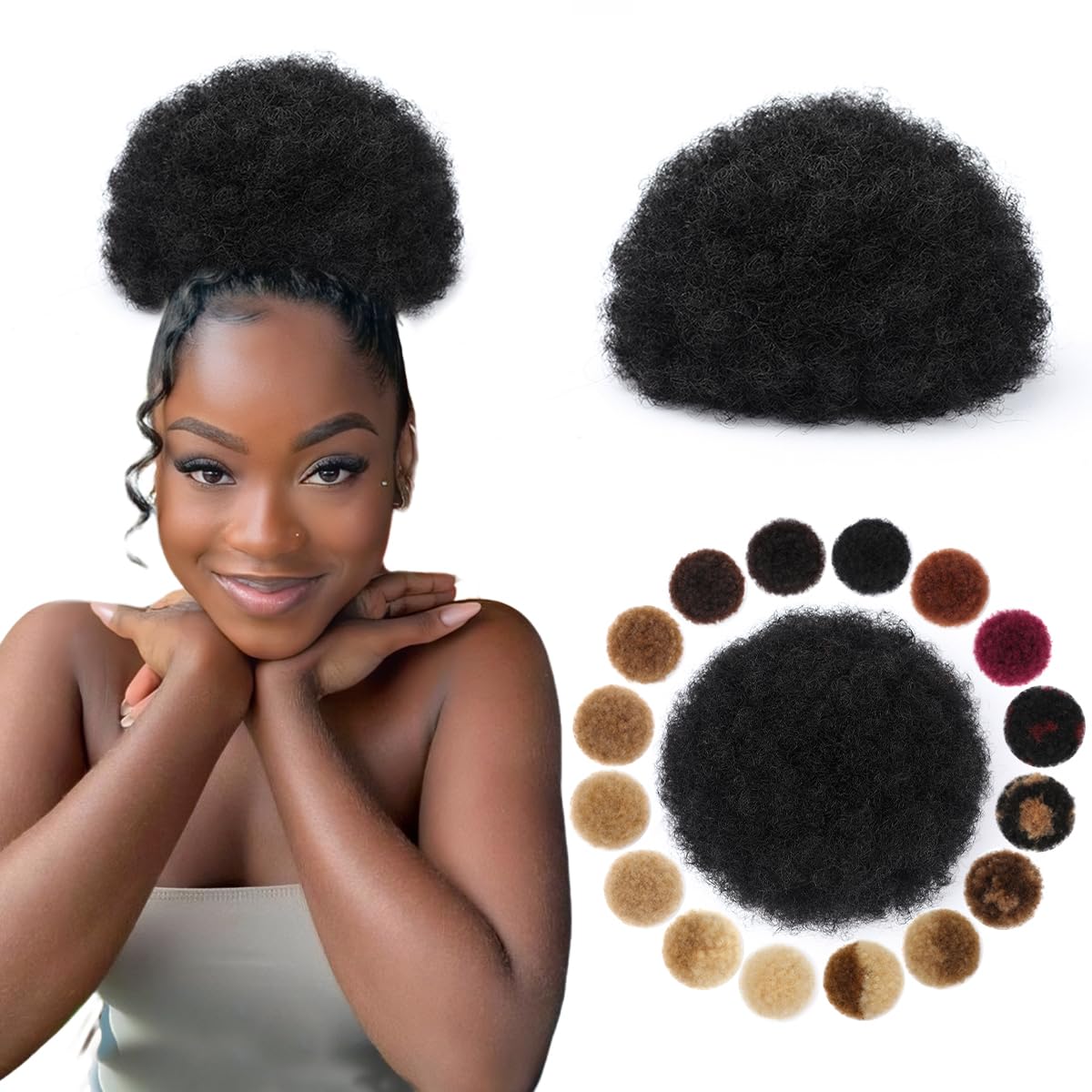 Drawstring Afro Curly Puff Ponytail - Afro Puff Synthetische paardenstaart met trekkoord,