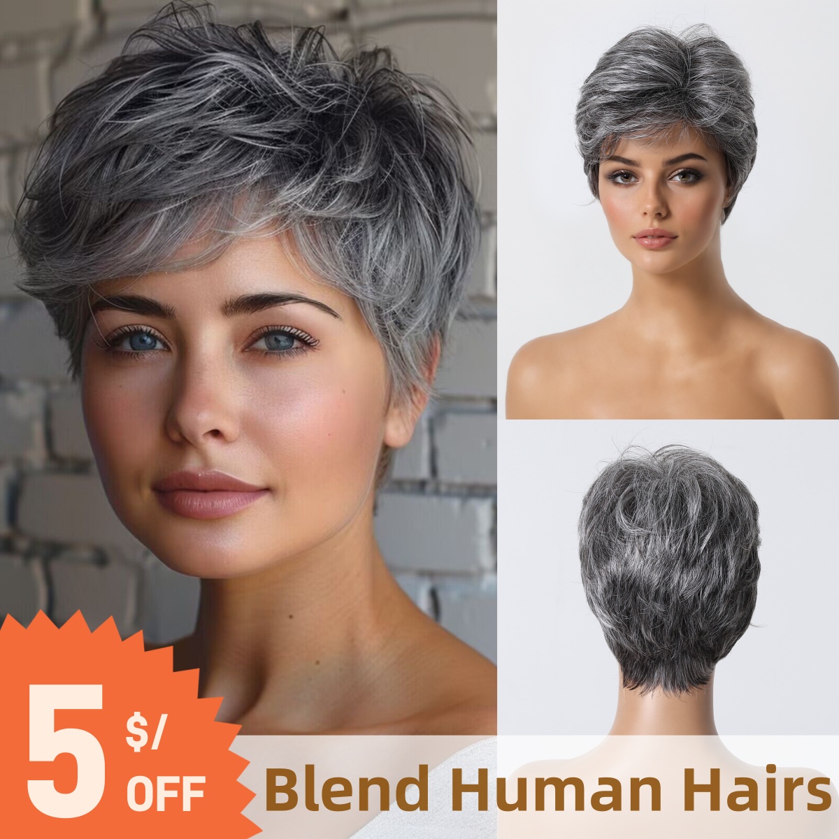 Short Pixie Cut Wig Human Hair Cheap - Korte Pixie Cut grijze menselijke haarpruik