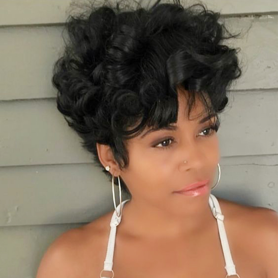 Short Pixie Cut Wig Human Hair Cheap - Bouncy Natuurlijke Golf Pruik Menselijk Haar
