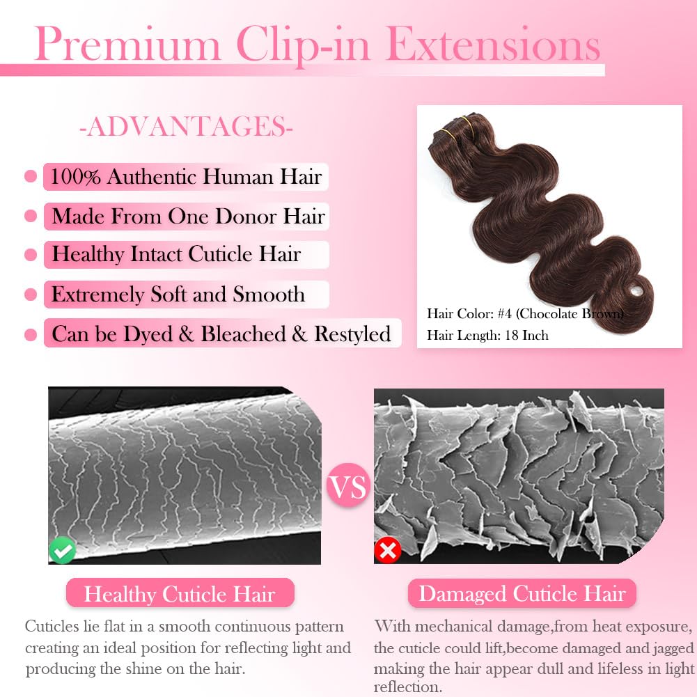 # 4 Chocoladebruin Body Wave C - Seamless Clip In Hair Extensions Human Hair recensie en prijs