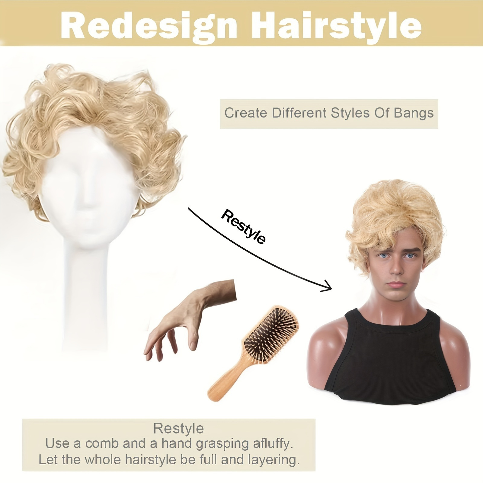 Heren blonde pruik korte golve - Synthetic Wigs recensie en prijs