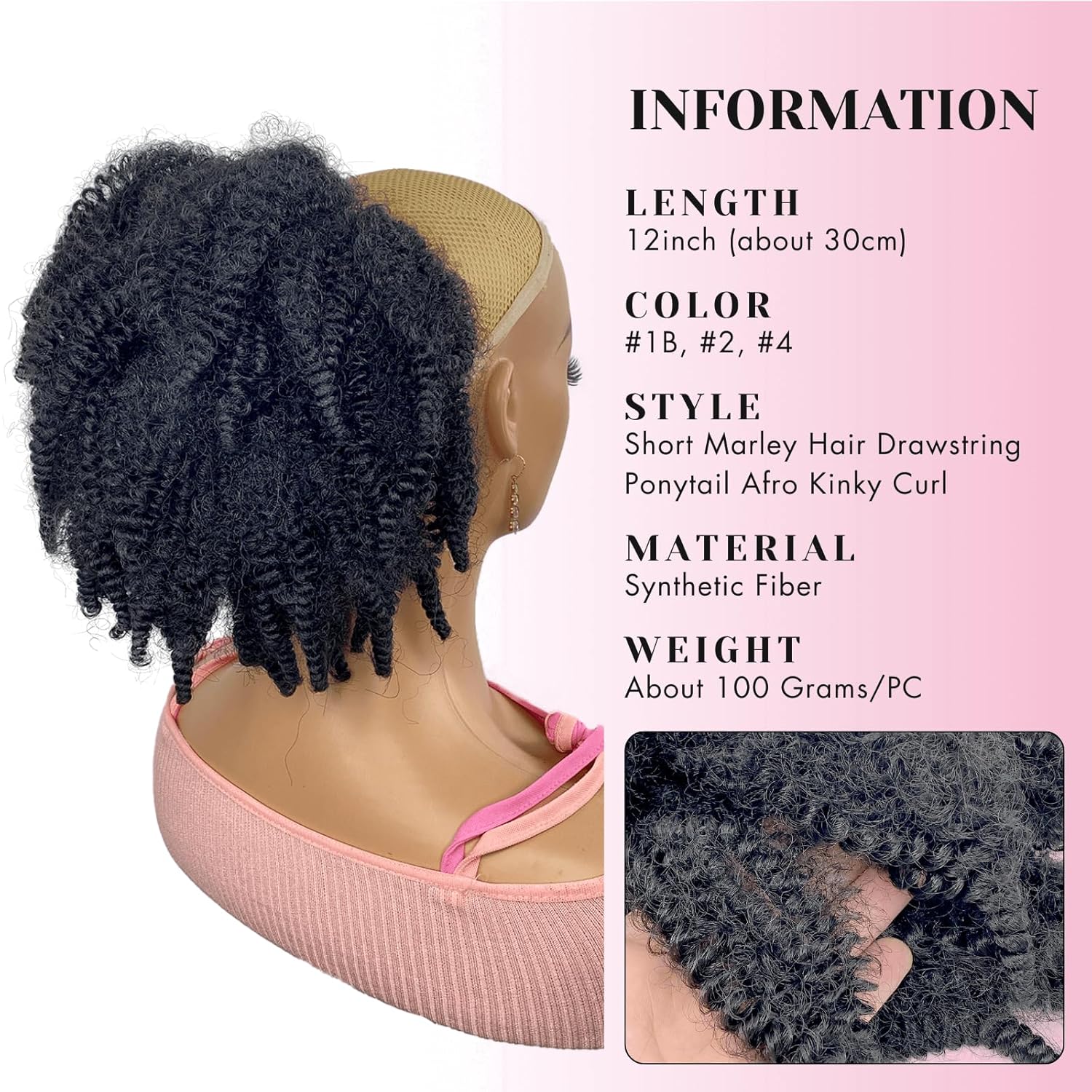 12 inch korte Marley haar draw - Drawstring Afro Curly Puff Ponytail recensie en prijs