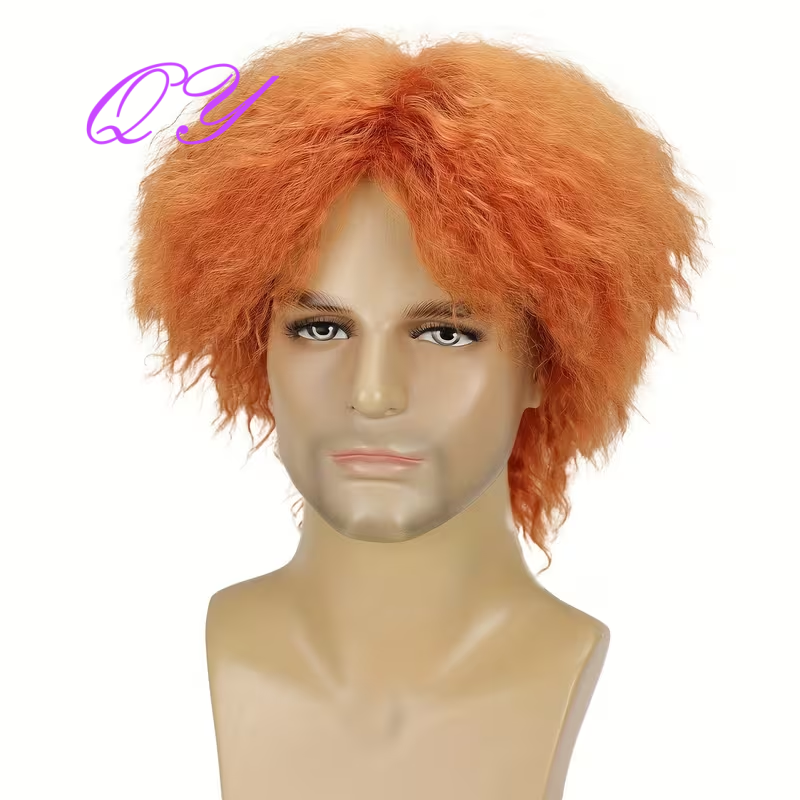 Mannen korte oranje pluizige a - Synthetic Wigs recensie en prijs